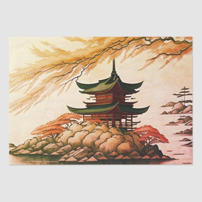 De Seda Pagoda em Papel Tecido Rochoso (Frente )