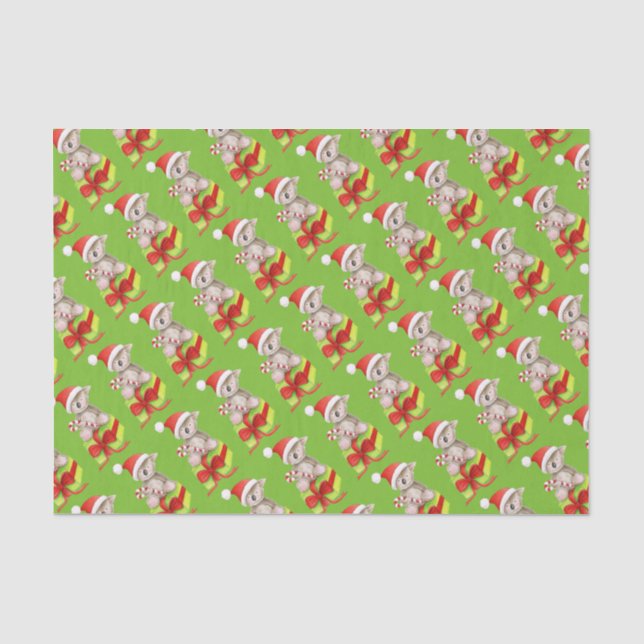 De Seda Papel branco verde vermelho-doce para o urso Santa (Frente )