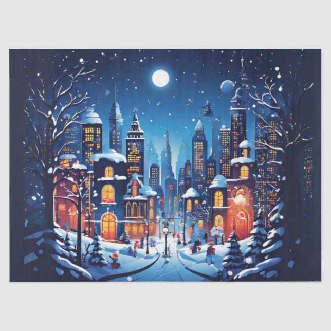 De Seda Papel Craft Decoupage Natal na Cidade (Frente )