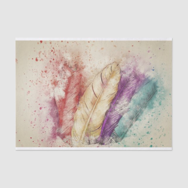 De Seda Papel decoupage com penas aquarela (Frente )