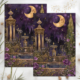 DE SEDA PAPEL DECOUPAGE CRESCENTE LUA ROXO JARDIM
