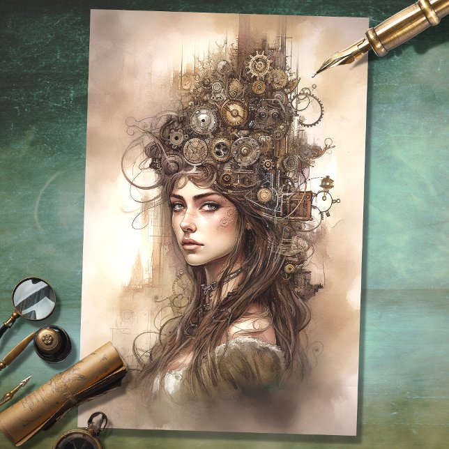 De Seda Papel Decoupage da Mulher Steampunk 2 (Criador carregado)