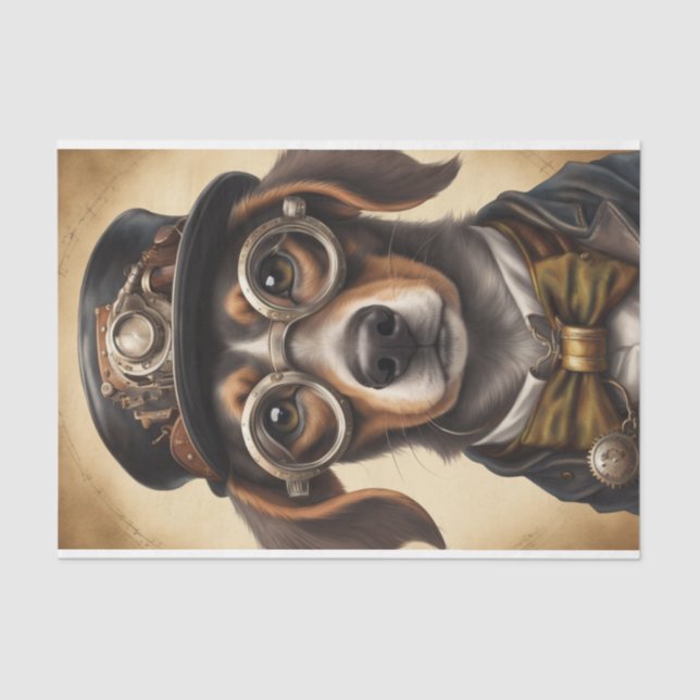 De Seda Papel Decoupage Dachshund Steampunk (Frente )