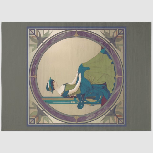 De Seda Papel Decoupage Dama Art Nouveau à Espera (Frente )