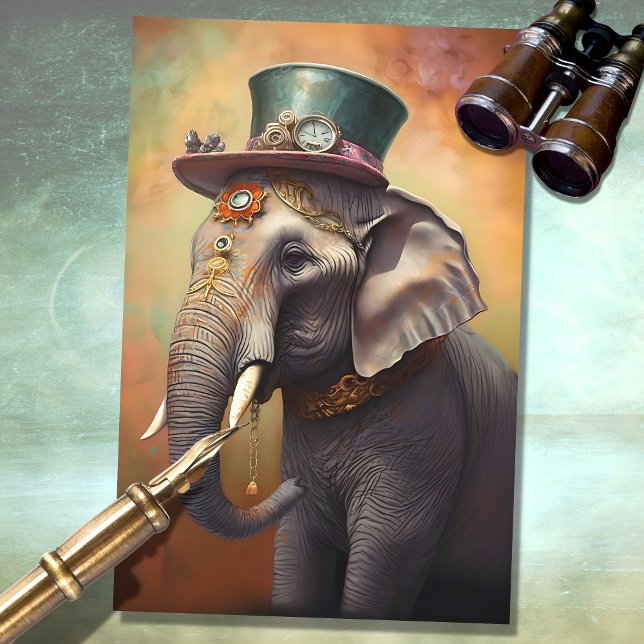 De Seda Papel Decoupage do Elefante Steampunk 1 (Criador carregado)