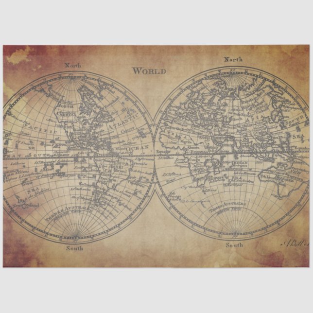 De Seda Papel Decoupage do Mapa Mundial (Frente )