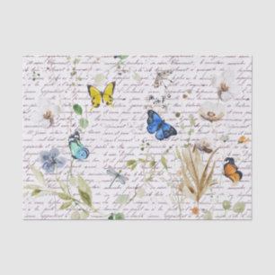 De Seda Papel Decoupage Flor Silvestre Borboleta Aquarela