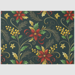 De Seda Papel Decoupage Flores Natal Vermelho Dourado Verd
