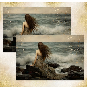 DE SEDA PAPEL DECOUPAGE PARA DESENHAR ARIEL OLHANDO PARA O