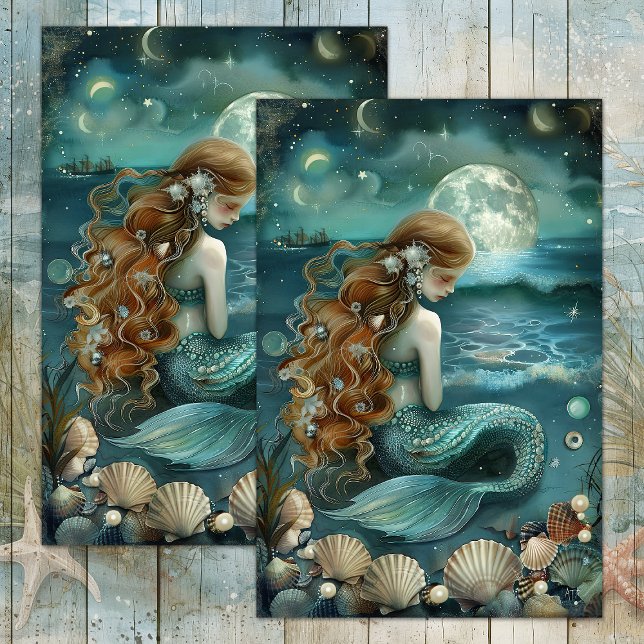 DE SEDA PAPEL DECOUPAGE SEREIA AO LUAR (MERMAID BY MOONLIGHT DECOUPAGE TISSUE PAPER)
