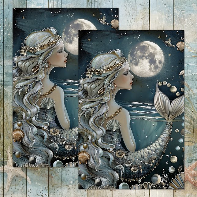 DE SEDA PAPEL DECOUPAGE SEREIA AO LUAR (MERMAID BY MOONLIGHT DECOUPAGE TISSUE PAPER)