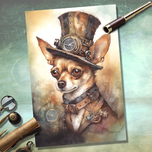 De Seda Papel Decoupage Steampunk Chihuahua 2 (Criador carregado)