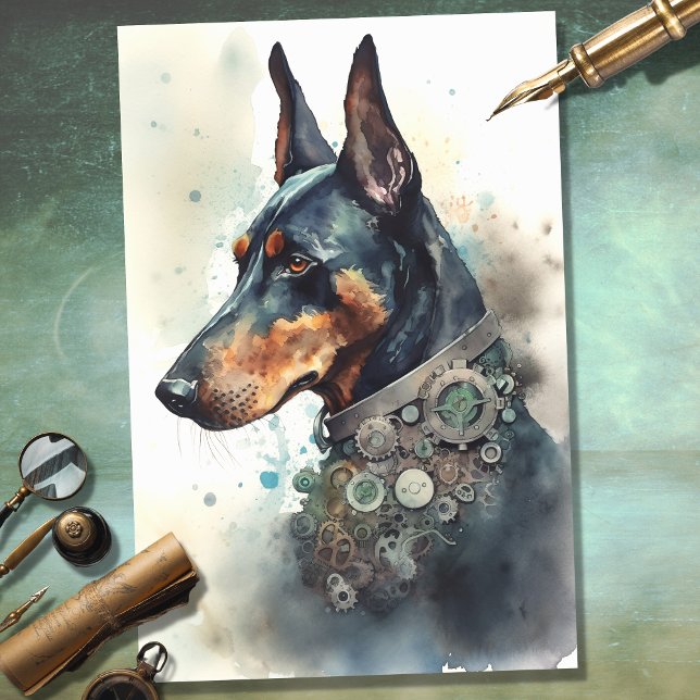 De Seda Papel Decoupage Steampunk Doberman 3 (Criador carregado)