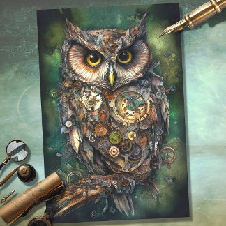De Seda Papel Decoupage Steampunk Owl 1