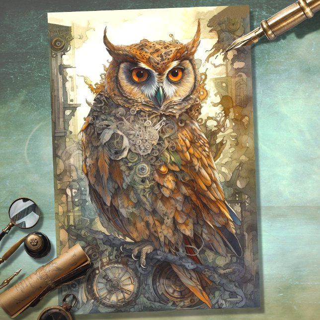 De Seda Papel Decoupage Steampunk Owl 2 (Criador carregado)
