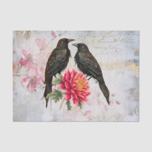 De Seda Papel Decoupage Vintage Corvos Pretos e Florais Ro