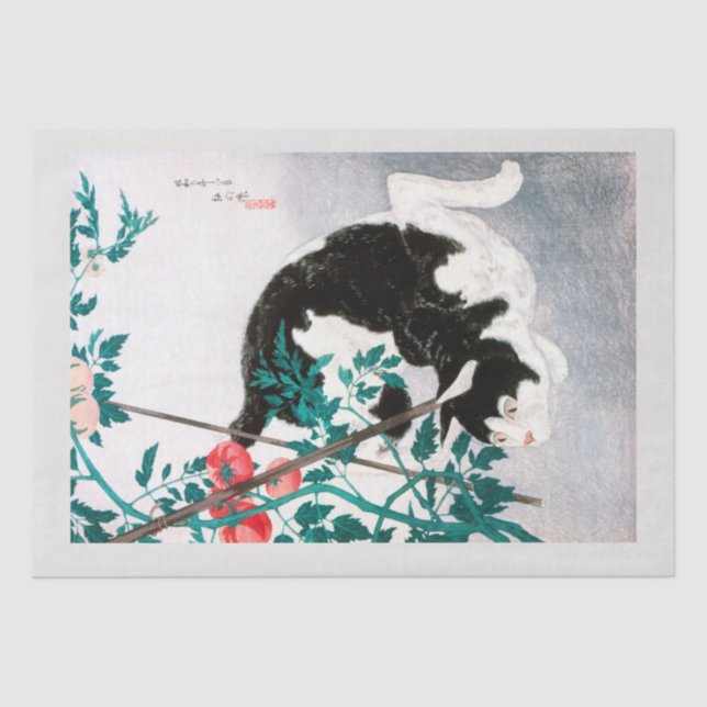 De Seda PAPEL DOS TECIDOS: JAPONÊS WOODBLOCK: Gato com Tom (Frente )