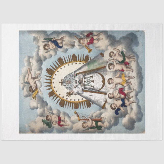 DE SEDA PAPEL DOS TECIDOS: VIRGEM E CRIANÇA COM ÂNGULOS (Frente )