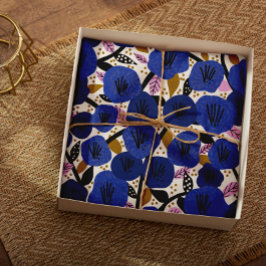 De Seda Papel Dourado Padrão Floral Azul Cor-de-Rosa