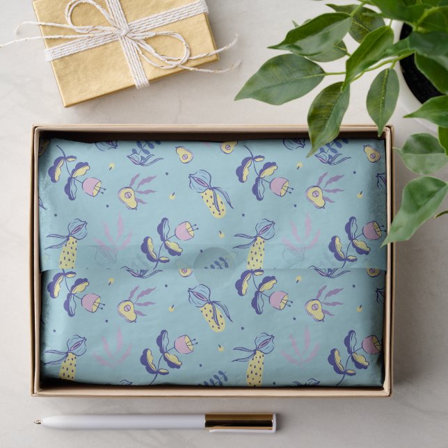 De Seda Papel Floral Aquático com Padrão (Presente)