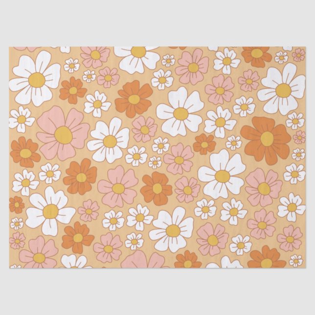 De Seda Papel Floral Laranja e Branco (Frente )
