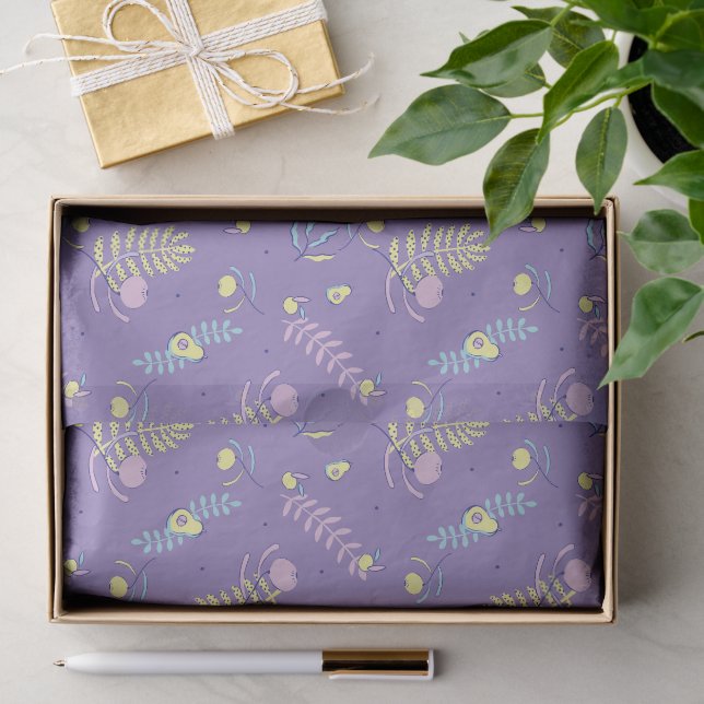 De Seda Papel Floral Roxo com Padrão (Presente)