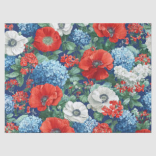 De Seda Papel Floral Vermelho Azul Branco Patriótico (1)