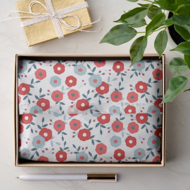De Seda Papel Floral Vermelho, Branco e Azul (Presente)