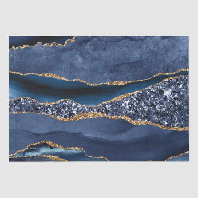 De Seda Papel Glitter Agata Dourado Azul Decoupage Moderno (Frente )