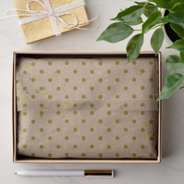 De Seda Papel Kraft Bolinhas Douradas Estrelas Papel Tecid (Presente)