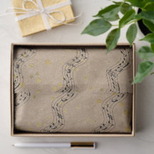 Papel Kraft Música Pontos Estrelas Douradas Tecido