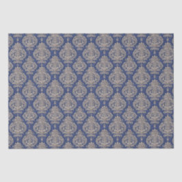 De Seda Papel no Tecido Azul e Dourado Damasco