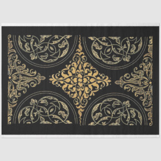 De Seda Papel Ornamental preto clássico e Dourado