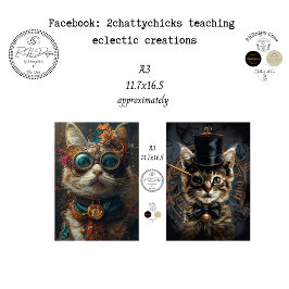 De Seda Papel para Decoupage A3 Scrapbook Gatos Steampunk