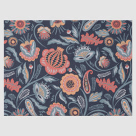 De Seda Papel para Tecidos ou Decoupage - Azul Floral Negr