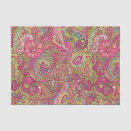 De Seda Papel para tecidos retro-verde limão e paisley ros