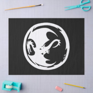 De Seda Papel preto branco Dragão grande