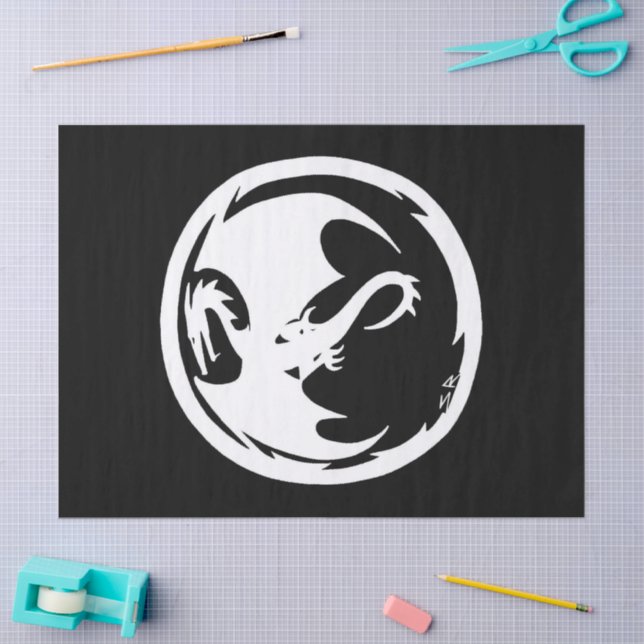 De Seda Papel preto branco Dragão grande (Arte )