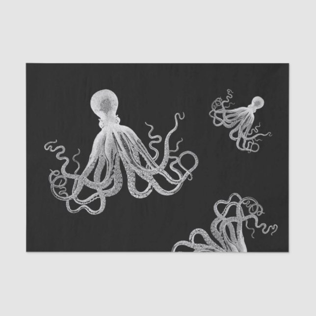 De Seda Papel Preto Octopus Branco (Frente )