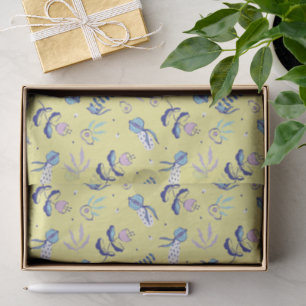 De Seda Papel Tecido Amarelo com Estampa Floral Desc