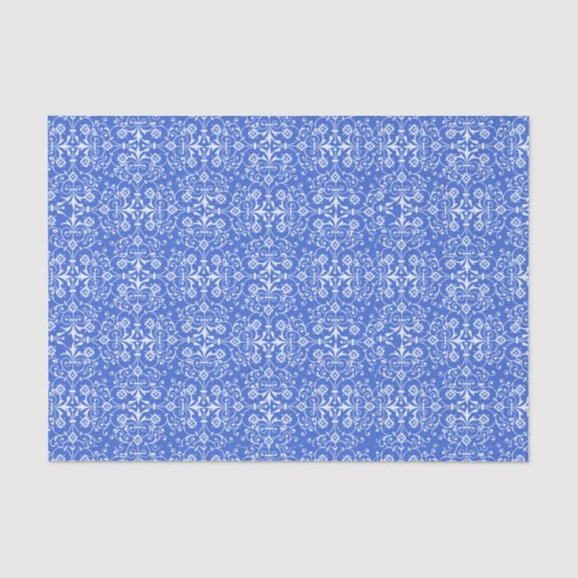 De Seda Papel Tecido Azul Damask Abstrato (Frente )