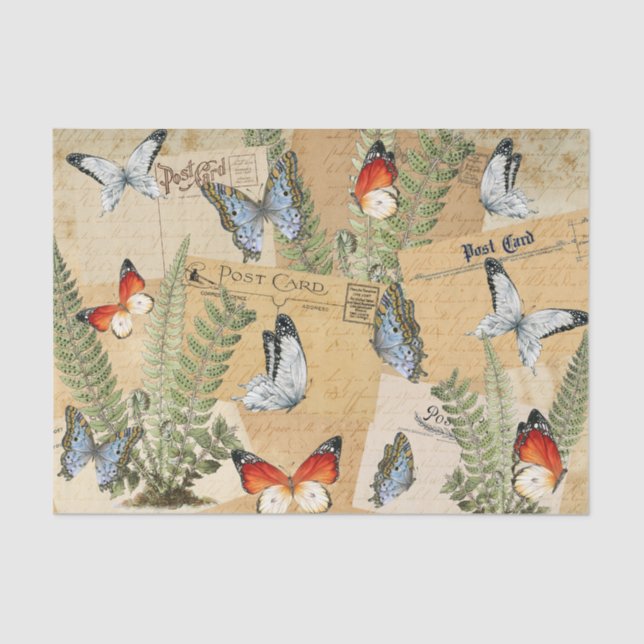De Seda Papel Tecido Butterflies & Ferns (Frente )