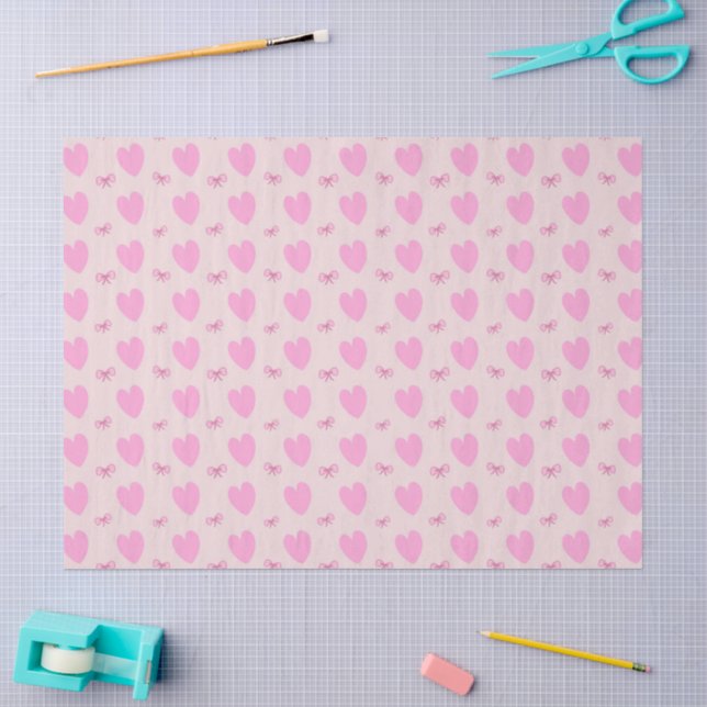 De Seda Papel Tecido com Coraçãozinho Rosa e Laços Fofos (Arte )