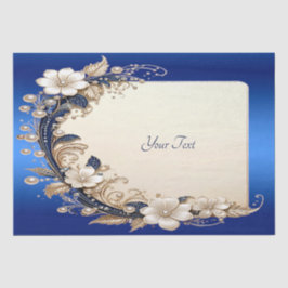 De Seda Papel Tecido com Enfeite Floral Azul Branco