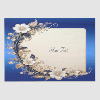 De Seda Papel Tecido com Enfeite Floral Azul Branco