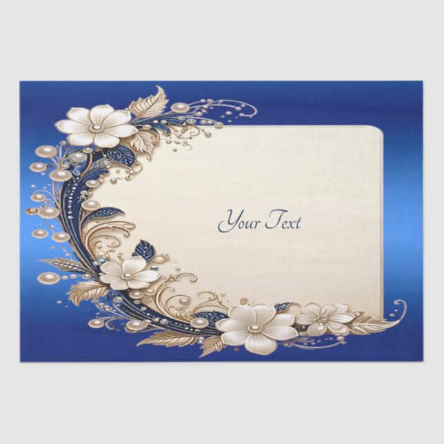 De Seda Papel Tecido com Enfeite Floral Azul Branco (Frente )