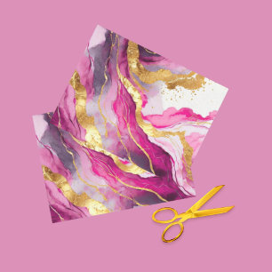 De Seda Papel Tecido com Redemoinhos Metálicos Rosa, Doura