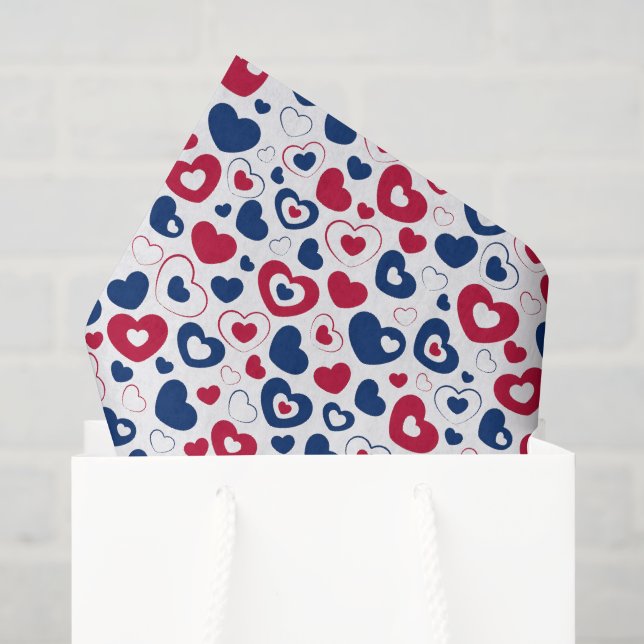 De Seda Papel Tecido Corações Vermelhos e Azuis (Sacola de presentes)