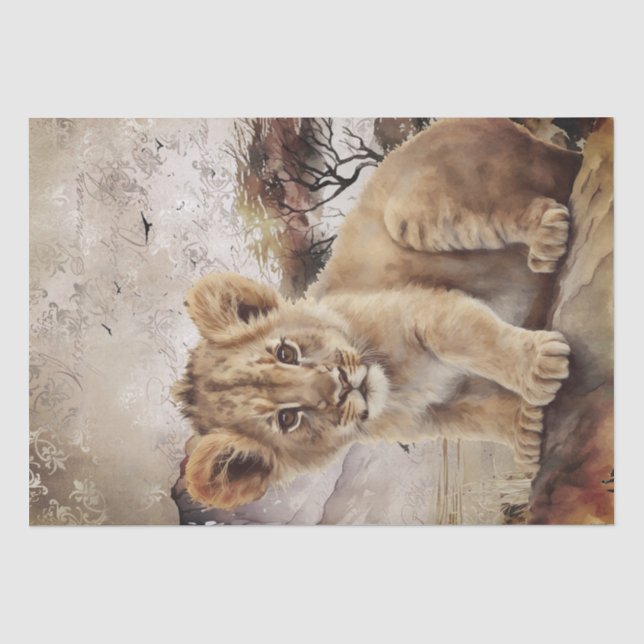 De Seda Papel Tecido Cubo Lion Cub (Frente )