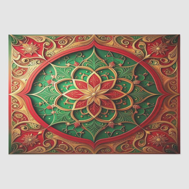 De Seda Papel Tecido Decorativo Vermelho Verde para Feriad (Frente )